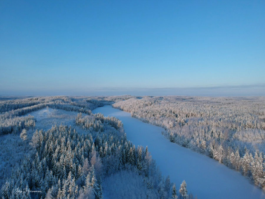Luminen metsämaisema kuvattuna ilmasta
